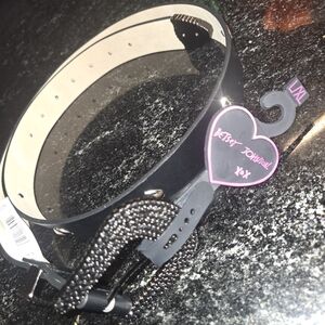 Betsey Johnson Black Belt with Heart Charm